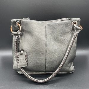 Tignanello Metallic Leather Handbag Purse Silver Pebbled Medium Braided Handle